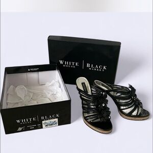 White House Black Market Heels Black Patent Leather Sandals Mules, Style: Izzie
